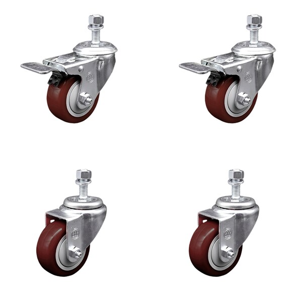 Service Caster 3 Inch Maroon Polyurethane Swivel 1/2 Inch Stem Caster Total Lock Brake SCC, 2PK SCC-TSTTL20S314-PPUB-MRN-121315-2-S2 - main